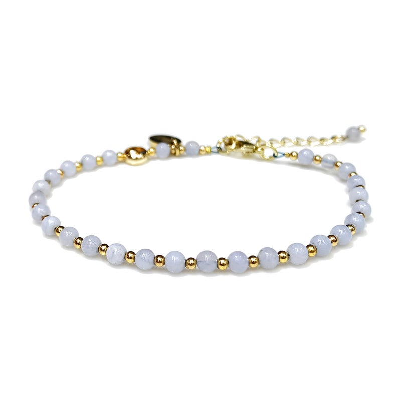 Morchic 3mm Blue Lace Agate Tiny Beads Bracelet for Women, Adjustable 7.1" Dainty Handmade Energy Gem Jewelry, Birthday Gift - Image 1